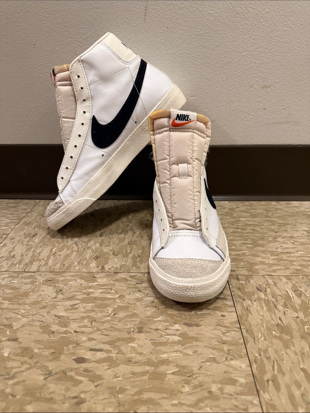 Nike Kids White High-Top Sneakers with Black Swoosh